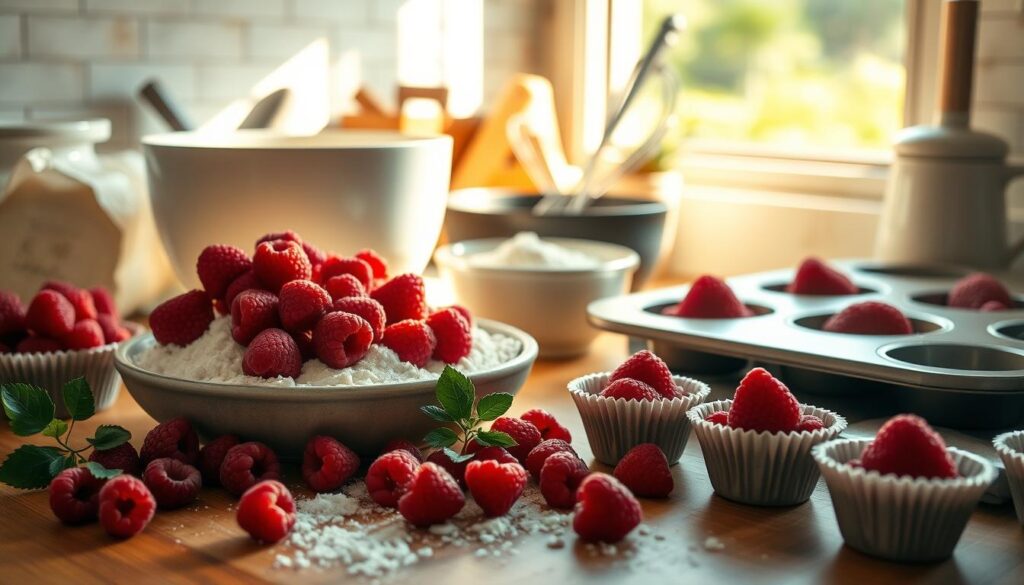 baking raspberry muffins